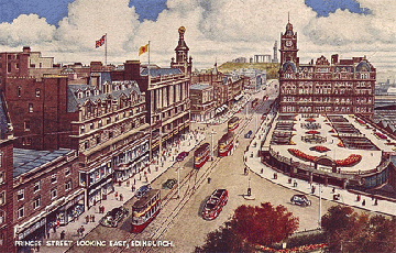 Old postcard of Princess Street, Edinburgh