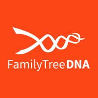 FTDNA logo, double helix on orange background
