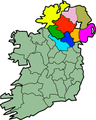 Map of Ireland highlighting 9 counties of Ulster